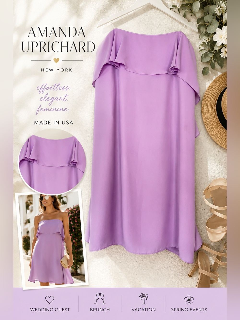 Amanda Uprichard Lavender Strapless Ruffle Overlay Dress Romantic Coquette M